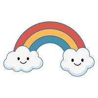 Bright Cartoon Rainbow and Happy Cloud Faces vector