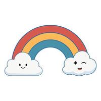 Smiling Cloud Friends under a Rainbow vector