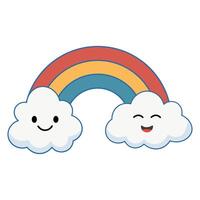 Happy Rainbow and Fluffy Cloud Characters vector