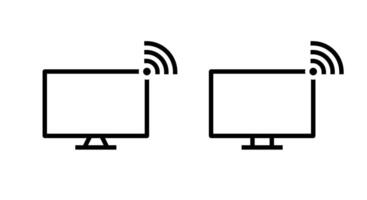 WIFI signal on computer screen icon in line style. Desktop PC monitor with wireless network symbol vector