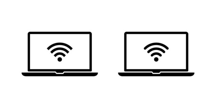 Laptop with WiFi signal icon. Wireless internet connection symbol vector