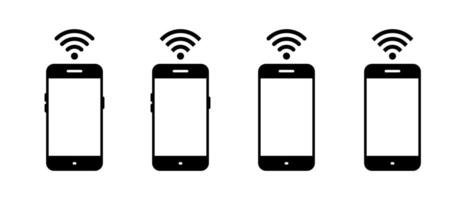 WIFI signal network with mobile phone icon set. Wireless connection sign symbol vector