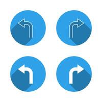 Two way turn arrow icon. Left and right turn sign with long shadow vector