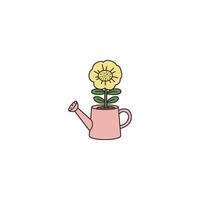 Flower in a pink watering can vector
