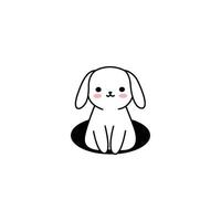 An icon of a cute white cartoon rabbit peeking out of a dark hole, symbolizing curiosity, emergence, and a playful hide-and-seek. vector