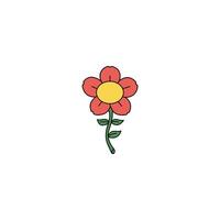 An icon of a straightforward red flower with five petals and a yellow center, symbolizing simplicity, classic floral beauty, and directness. vector