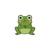 An icon of a cute cartoon frog sitting with its hands clasped and a concerned or worried expression, suggesting contemplation, worry, or distress. vector