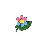 An icon of a pink and blue flower with a large green leaf, symbolizing natural beauty, vibrant colors, and the completeness of plant elements. vector