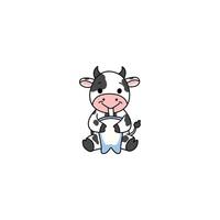 An icon of a cute cartoon calf drinking milk from a bottle, symbolizing nurturing, growth, and the innocence of young farm animals. vector