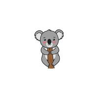 An icon of a cute cartoon koala character hugging a tree trunk with a content expression, symbolizing affection, comfort, and a strong bond with its habitat. vector
