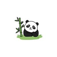 An icon of a cute cartoon panda sitting calmly next to a bamboo plant, symbolizing its natural habitat and a peaceful, contemplative mood. vector