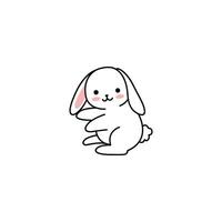 An icon of a cute white cartoon rabbit sitting with its paws raised, suggesting playfulness, excitement, and an inviting gesture. vector