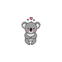 An icon of a cute cartoon koala character sitting with hearts floating above its head, symbolizing love, adoration, and sweet affection. vector