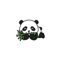 An icon of a cute cartoon panda sitting and happily eating bamboo shoots, symbolizing its primary diet and peaceful nature. vector