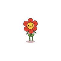 An icon of a red flower character with a confident smile and legs, suggesting movement, personality, and a dynamic presence. vector