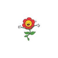 An icon of a red flower character with a happy face and outstretched arms, depicted as if jumping, symbolizing exuberance, excitement, and energy. vector