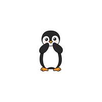 An icon of a cute cartoon penguin covering its face with its flippers, suggesting shyness, bashfulness, or a playful peek-a-boo. vector