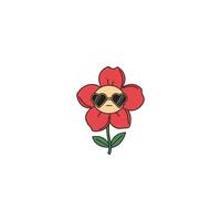 An icon of a red flower character wearing cool, dark sunglasses, suggesting a stylish, mysterious, and effortlessly cool demeanor. vector