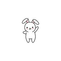 An icon of a cute white cartoon rabbit standing and waving its paw, symbolizing greeting, friendliness, and an inviting gesture. vector