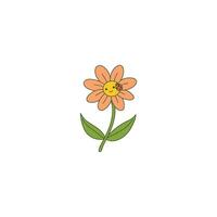 An icon of an orange flower with a smiling face, symbolizing pure happiness, warmth, and the simple beauty of a blooming flower. vector