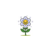 An icon of a purple flower with snowflakes surrounding it and a bundled-up face, representing winter, cold, and the dormant period of nature. vector