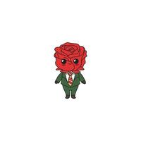 An icon of a red rose character wearing a green suit and tie, symbolizing sophistication, professionalism, and a formal, charming appearance. vector