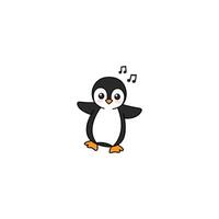 An icon of a cute cartoon penguin with musical notes floating around its head, suggesting it is singing, enjoying music, or being melodious. vector