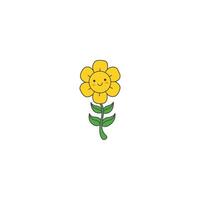 An icon of a yellow flower character with a happy smile but standing still, representing calm happiness and steady cheerfulness. vector