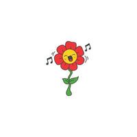 An icon of a red flower character with a musical note above its head, symbolizing a connection to music, rhythm, and artistic expression. vector