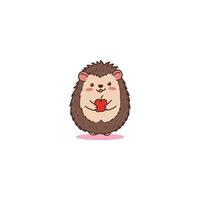 An icon of a cute cartoon hedgehog holding a small red heart, symbolizing love, affection, and warmth. vector