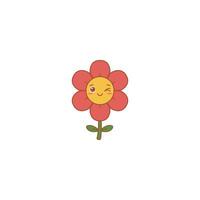 An icon of a red flower winking with one eye, symbolizing playfulness, mischief, and a friendly, knowing demeanor. vector