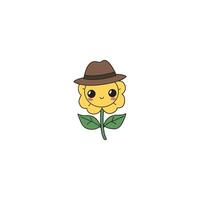 An icon of a yellow flower character wearing a brown fedora hat, suggesting a vintage, stylish, or adventurous personality. vector