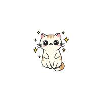 An icon of a white and orange striped cartoon cat sitting with sparkling stars around it, symbolizing magic, wonder, and enchantment. vector