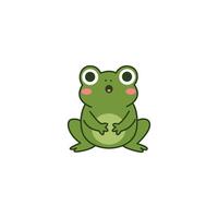 An icon of a cute cartoon frog sitting with one hand on its chin and a thoughtful expression, symbolizing contemplation, curiosity, or deep thought. vector
