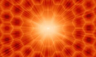 Abstract shiny orange hexagon pattern. sun lens flare. vector