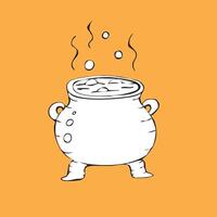 A hand-drawn witch's cauldron with boiling potion, steam and bubbles vector