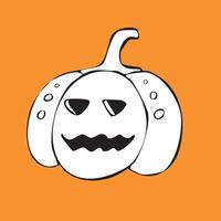 Hand-drawn illustration of a smiling pumpkin with eys in doodle style in black ink. vector