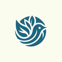 a bird logo with leaves on it vector