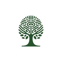 tree logo with a green leaf on it vector