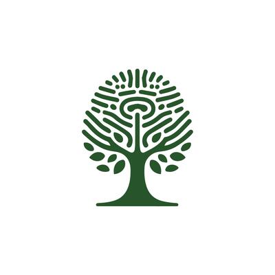 tree logo with a green leaf on it