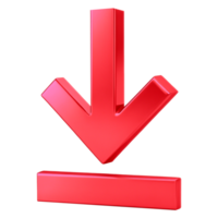 A 3D red download arrow hovers above a red line on a transparent background. png