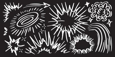 Bomb explosion in cartoon doodle style. Hand drawn comic boom bang drawing in naive outline style. EPS 10 vector