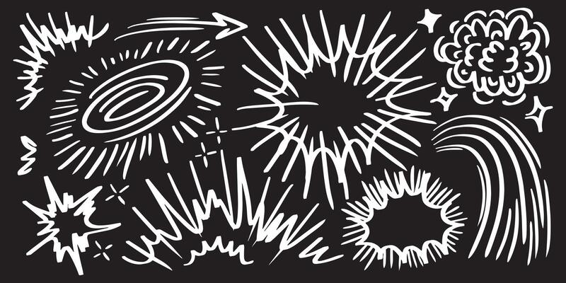 Bomb explosion in cartoon doodle style. Hand drawn comic boom bang drawing in naive outline style. EPS 10