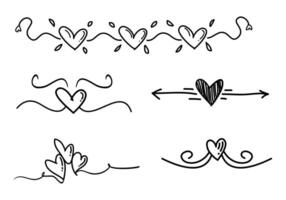 Doodle hearts on set. hand drawn style, love of symbol vector