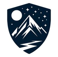 Mountains and stars in a shield with a river vector