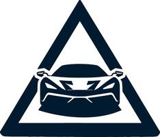 A car is shown in a triangle. vector