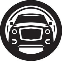 Black and white car icon in a circle vector
