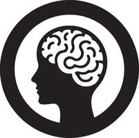 A black and white silhouette of a human head with a brain in it vector