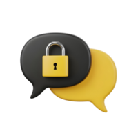 Two speech bubbles with a yellow padlock on the black one indicating secure communication online chat png