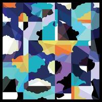Abstract colorful mural in square composition. Geometric background with blank labels and license plates pattern design. Low poly multi color painting vector